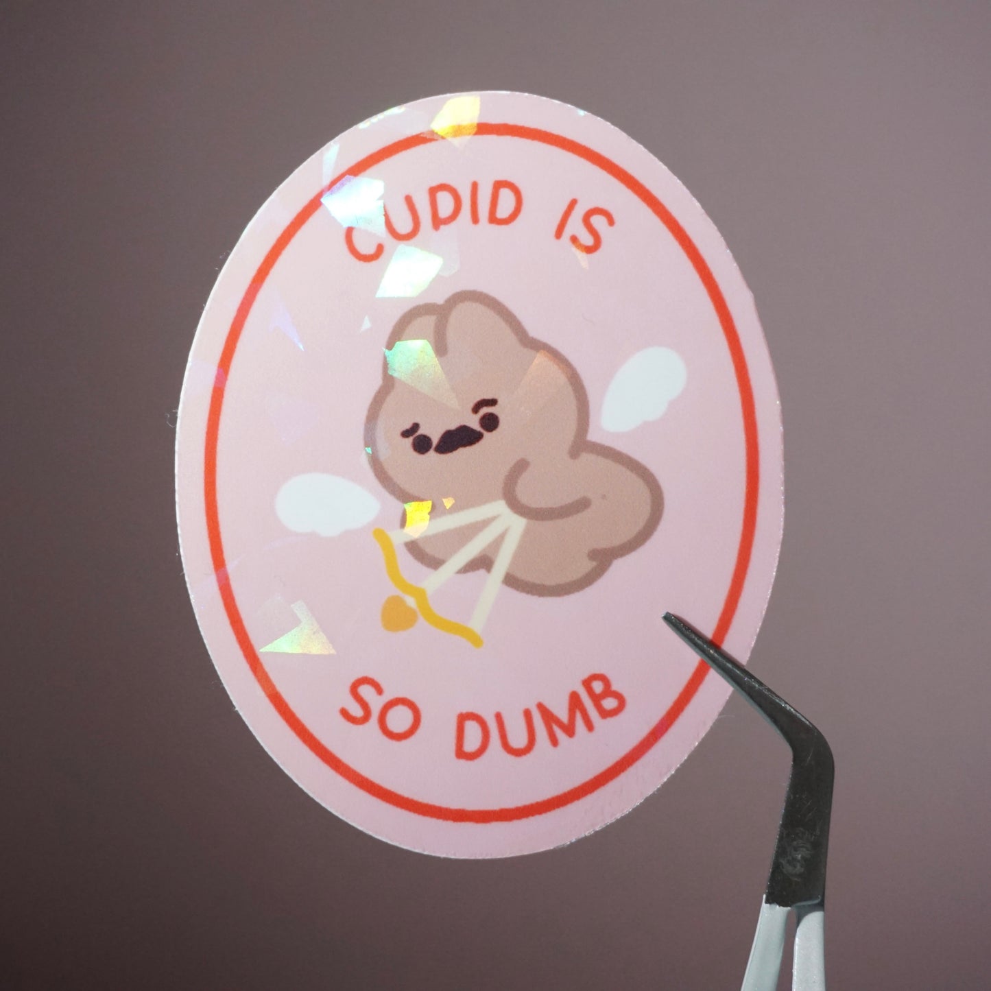 Cupid Is So Dumb Holographic Waterproof Glossy Vinyl Die-Cut Sticker