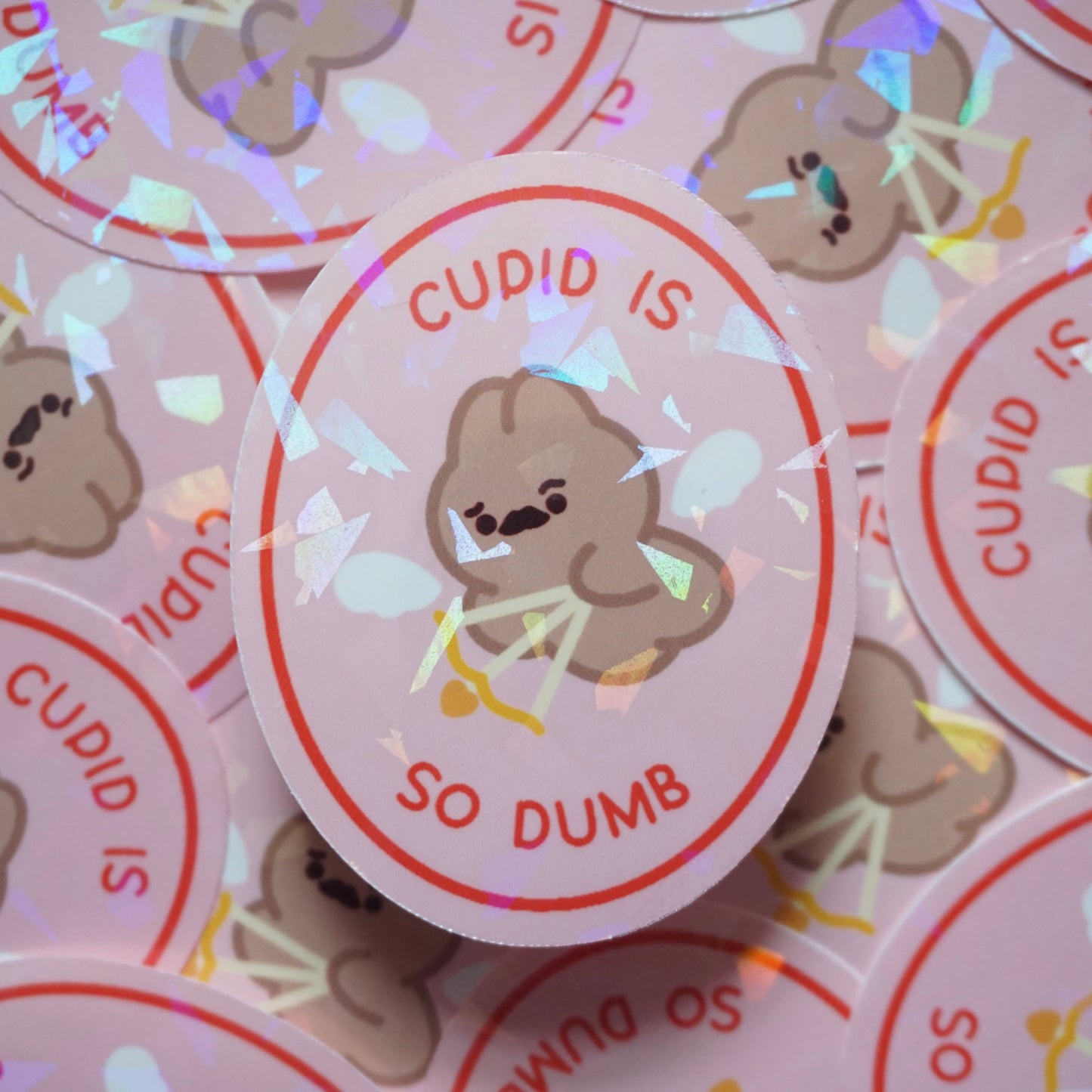 Cupid Is So Dumb Holographic Waterproof Glossy Vinyl Die-Cut Sticker