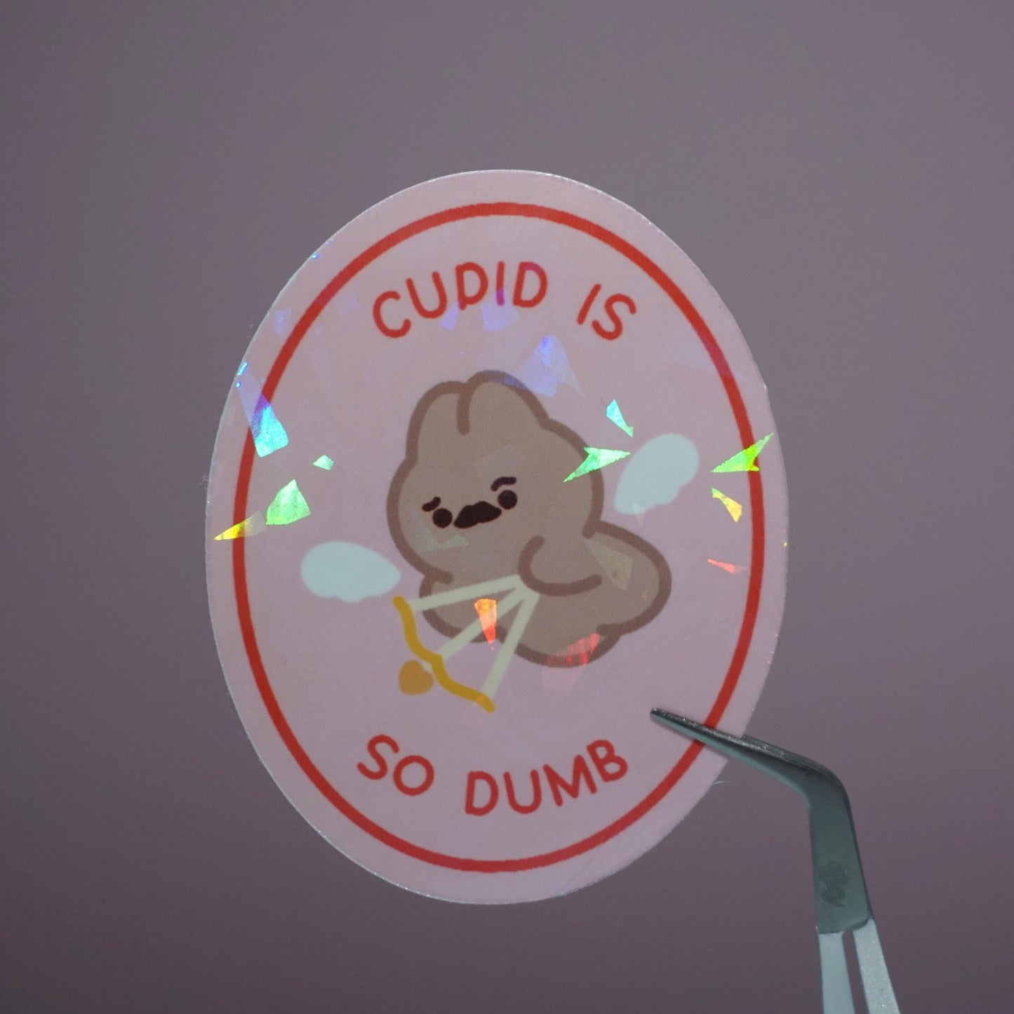 Cupid Is So Dumb Holographic Waterproof Glossy Vinyl Die-Cut Sticker