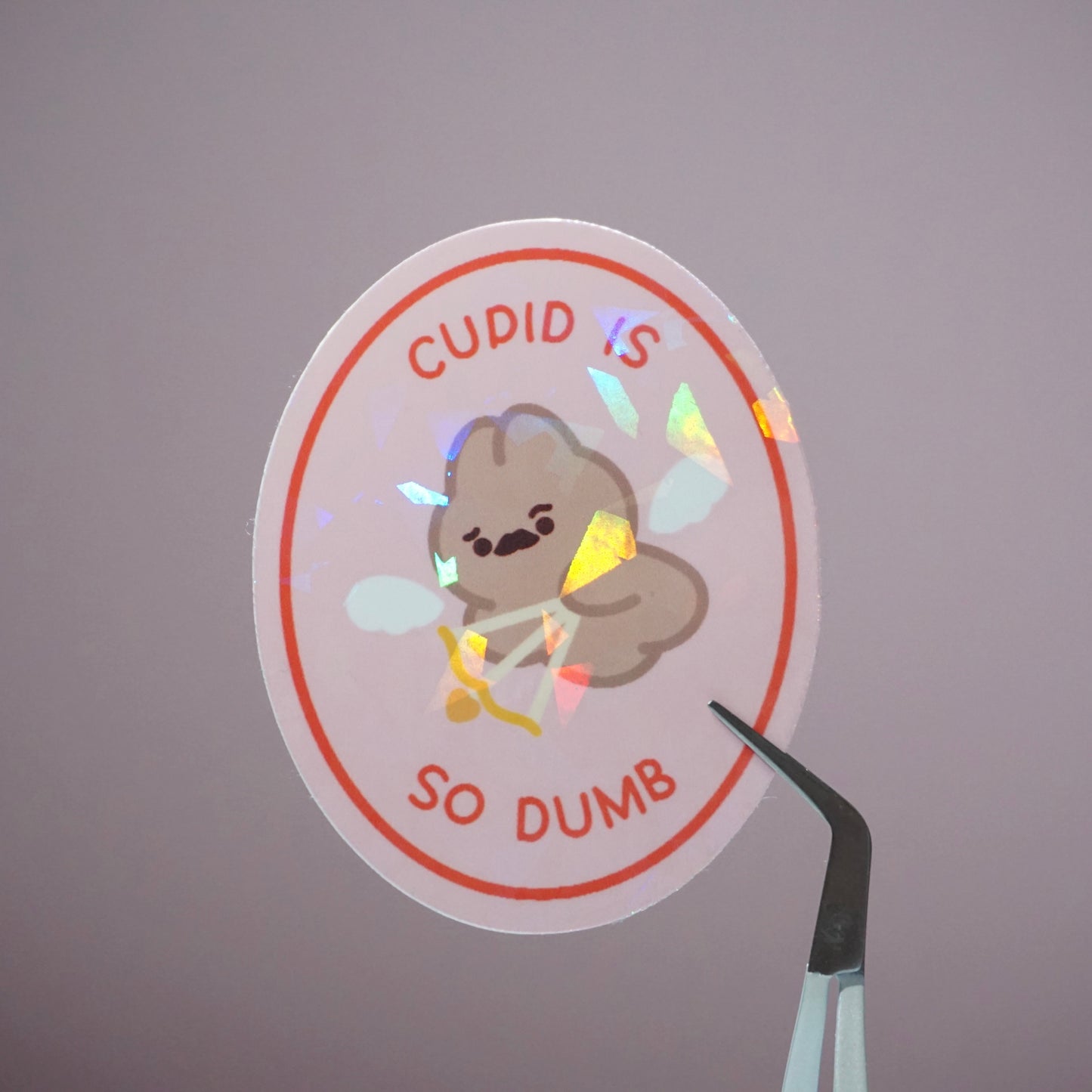 Cupid Is So Dumb Holographic Waterproof Glossy Vinyl Die-Cut Sticker