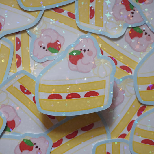 Cherry Sliced Cake Waterproof Holographic Matte Vinyl Die-Cut Sticker