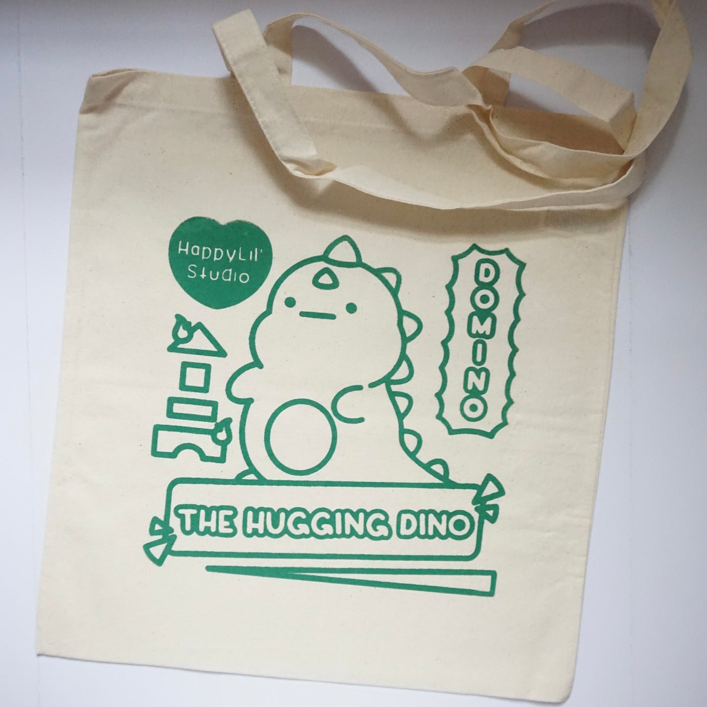 'Domino - The Hugging Dino' | Screen Printed Cotton Tote Bag