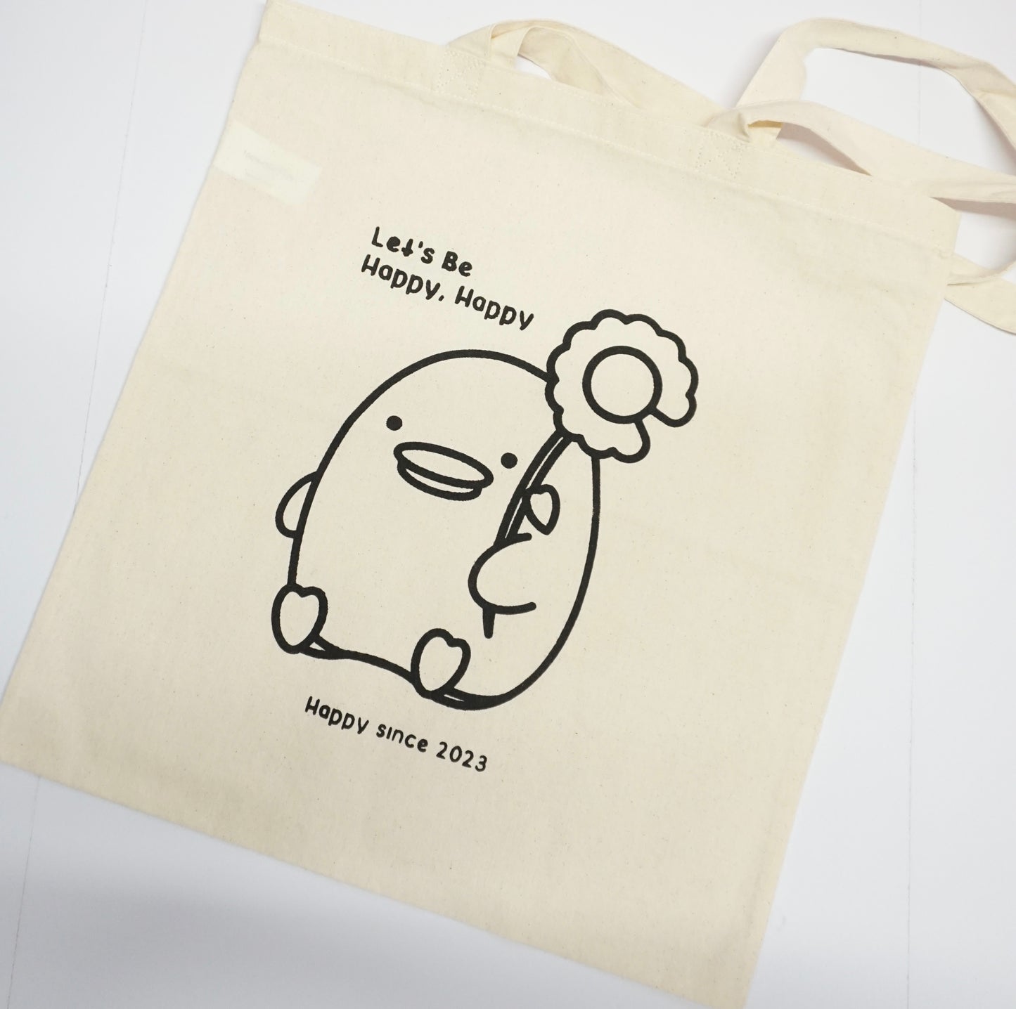 'Let's Be Happy, Happy' with Mango | Screen Printed Cotton Tote Bag