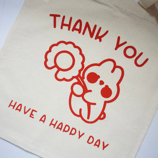 'Thank You, Have A Happy Day' with Cherry | Screen Printed Cotton Tote Bag