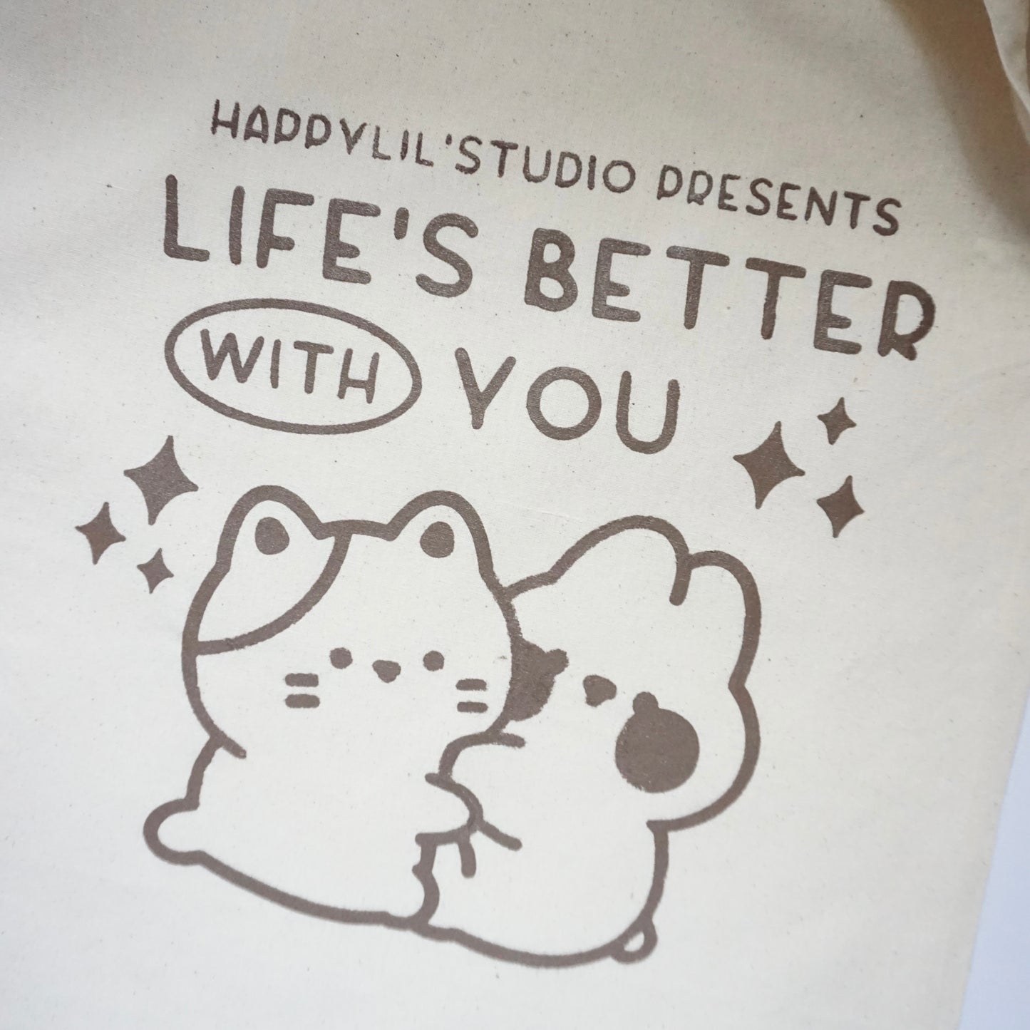 'Life's Better with You' with Donut & Cherry | Screen Printed Cotton Tote Bag