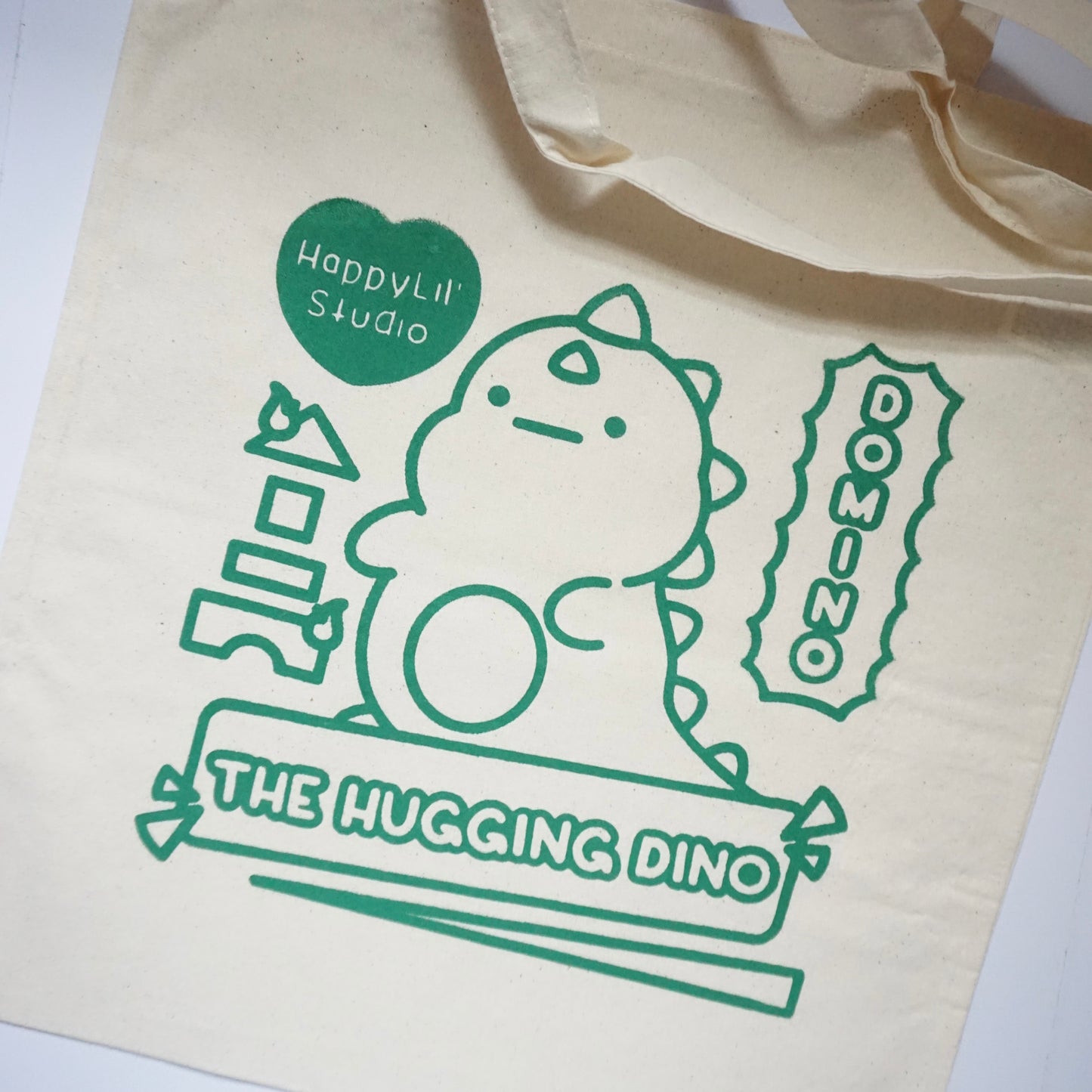 'Domino - The Hugging Dino' | Screen Printed Cotton Tote Bag