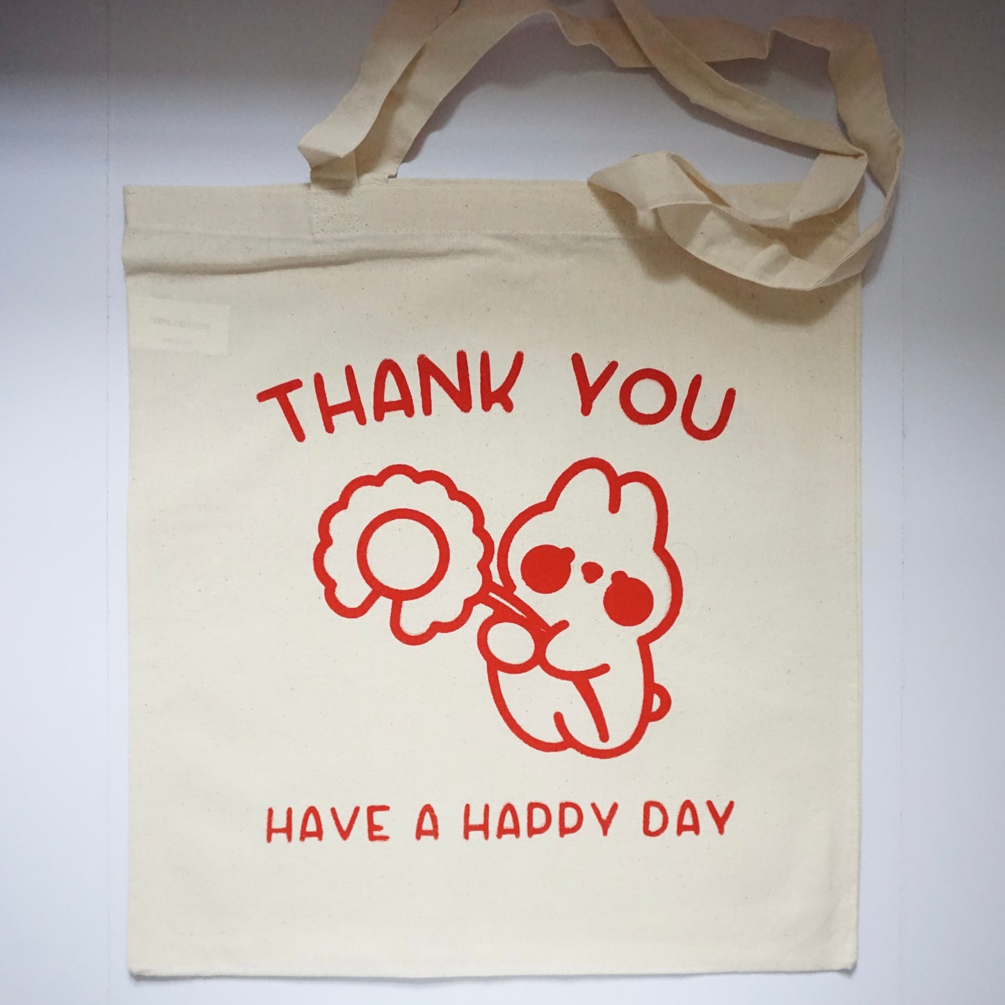 'Thank You, Have A Happy Day' with Cherry | Screen Printed Cotton Tote Bag