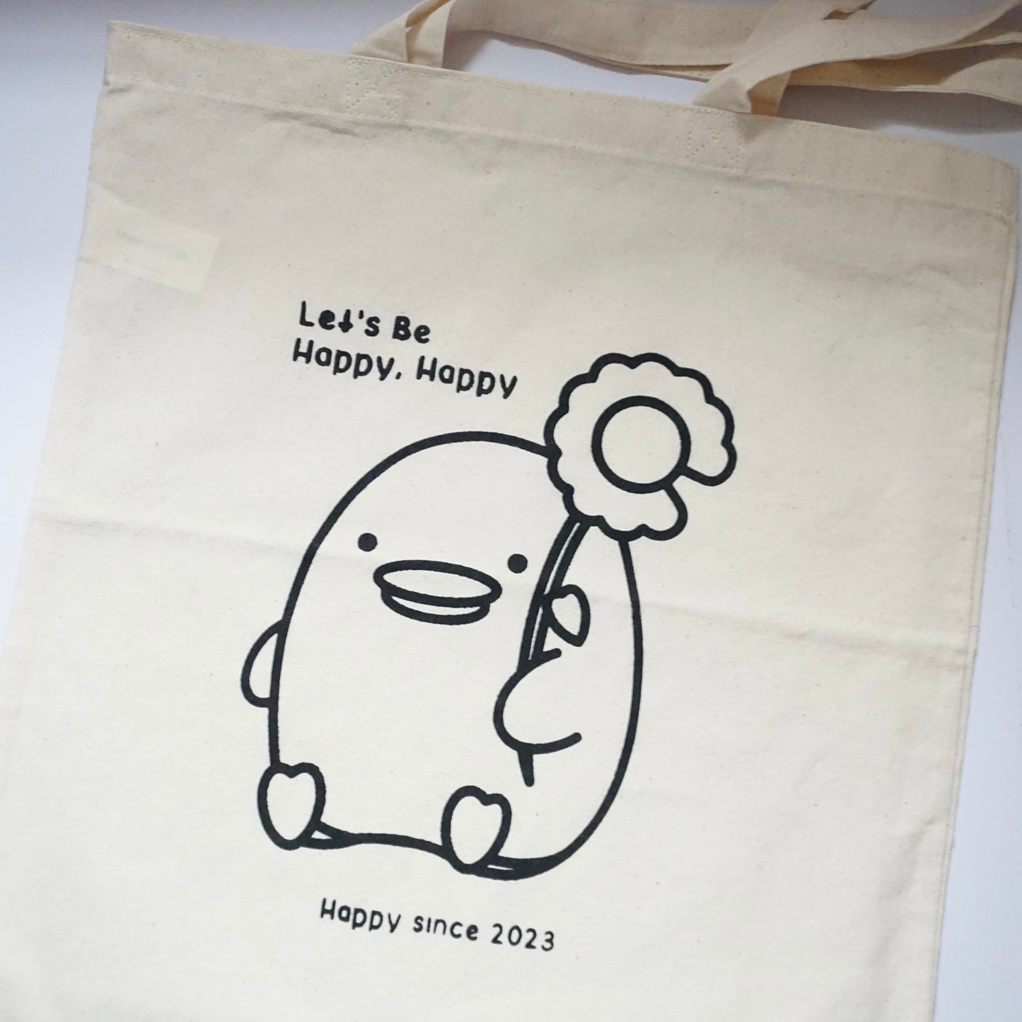 'Let's Be Happy, Happy' with Mango | Screen Printed Cotton Tote Bag