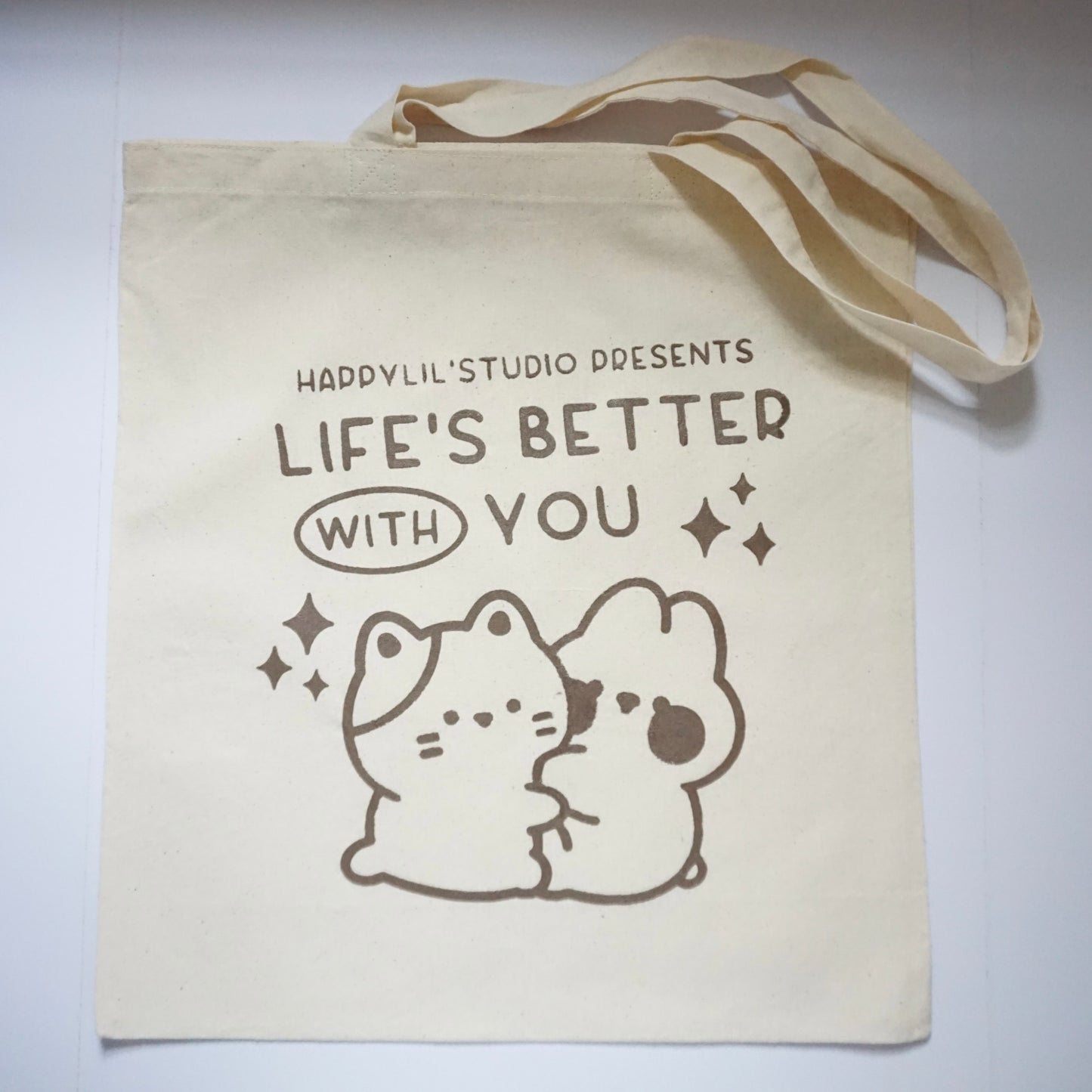 'Life's Better with You' with Donut & Cherry | Screen Printed Cotton Tote Bag