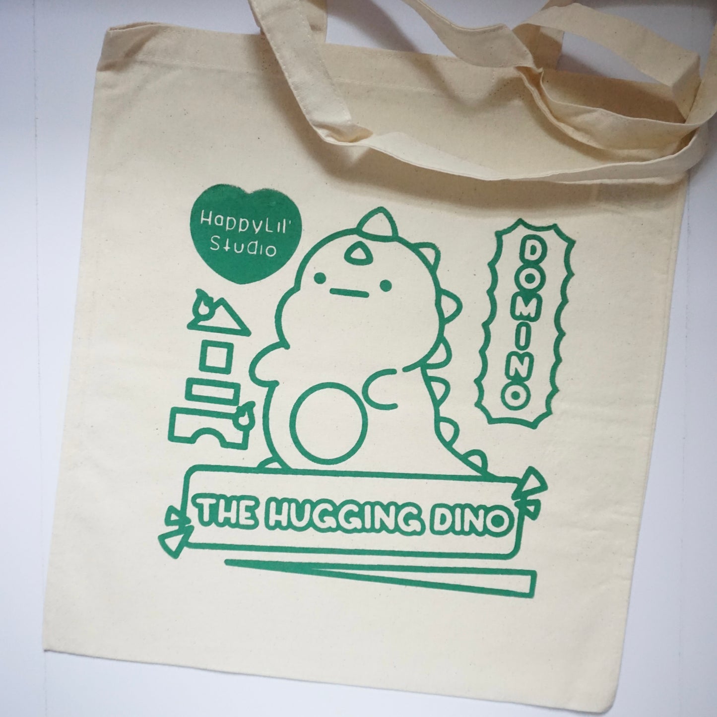 'Domino - The Hugging Dino' | Screen Printed Cotton Tote Bag