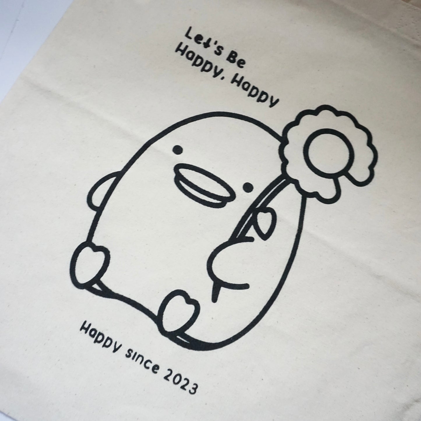 'Let's Be Happy, Happy' with Mango | Screen Printed Cotton Tote Bag