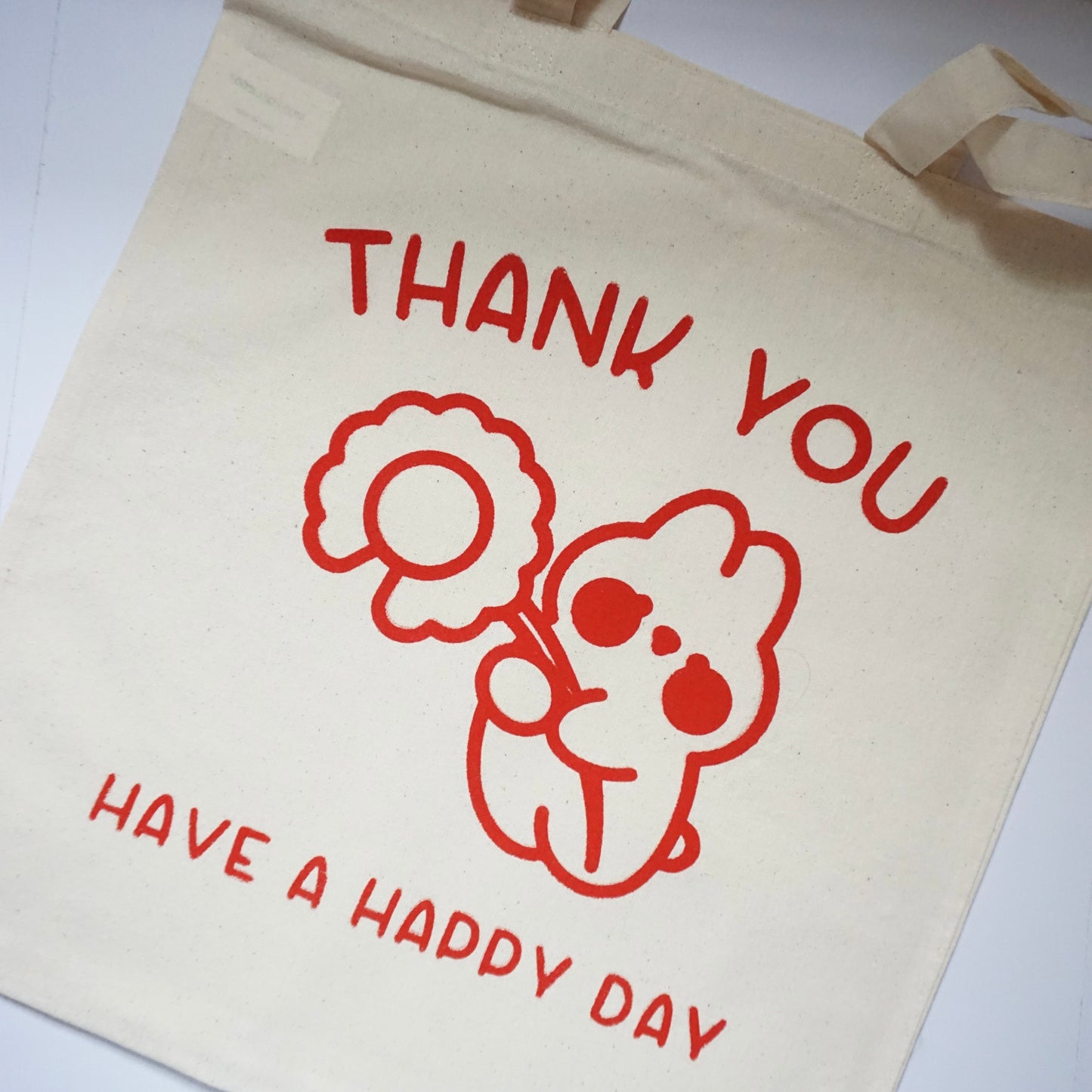 'Thank You, Have A Happy Day' with Cherry | Screen Printed Cotton Tote Bag