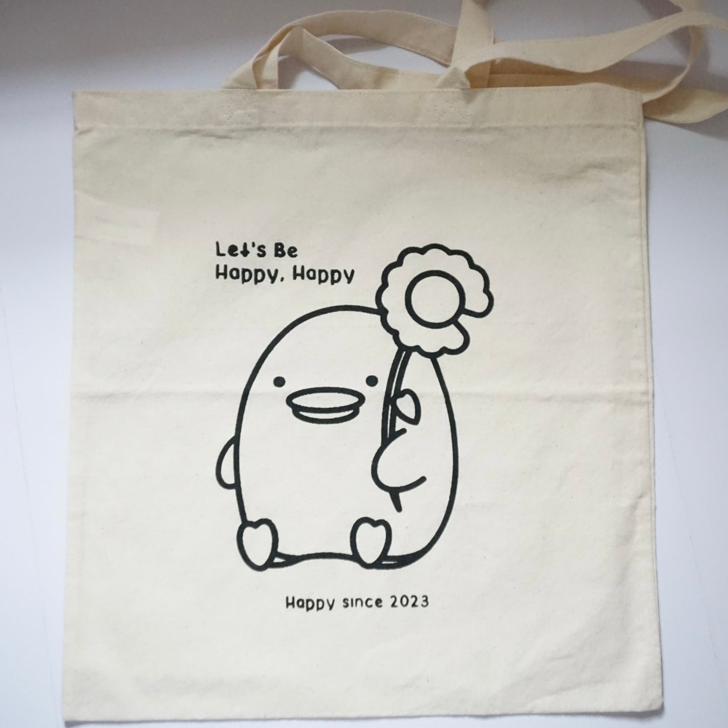 'Let's Be Happy, Happy' with Mango | Screen Printed Cotton Tote Bag