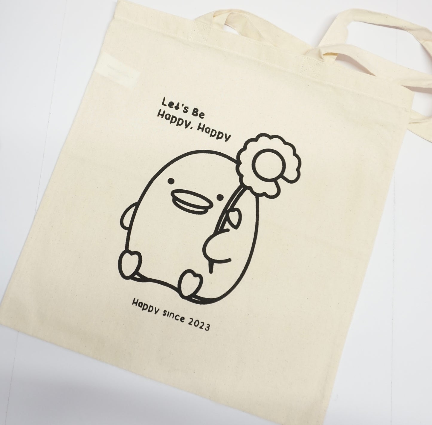 'Let's Be Happy, Happy' with Mango | Screen Printed Cotton Tote Bag