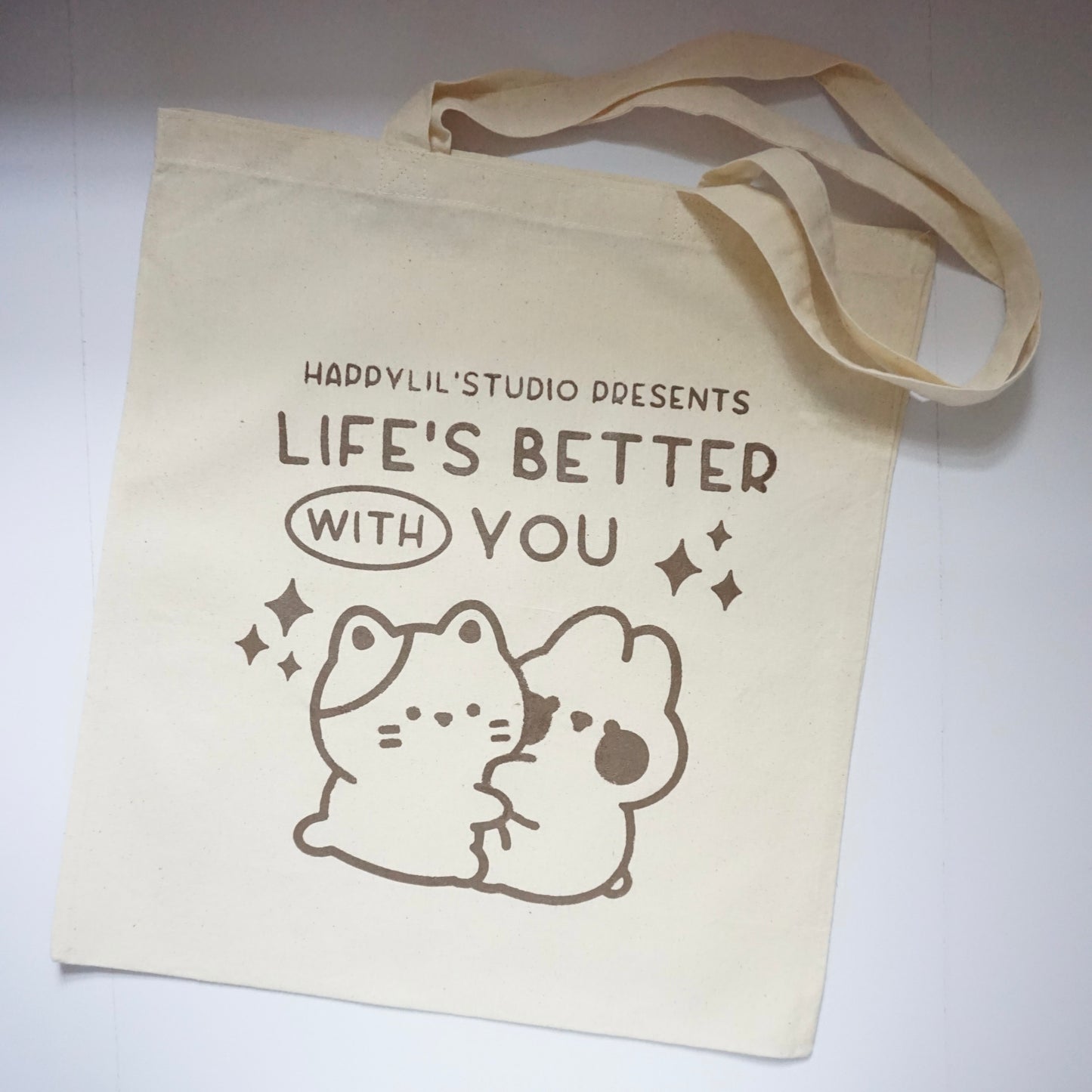 'Life's Better with You' with Donut & Cherry | Screen Printed Cotton Tote Bag