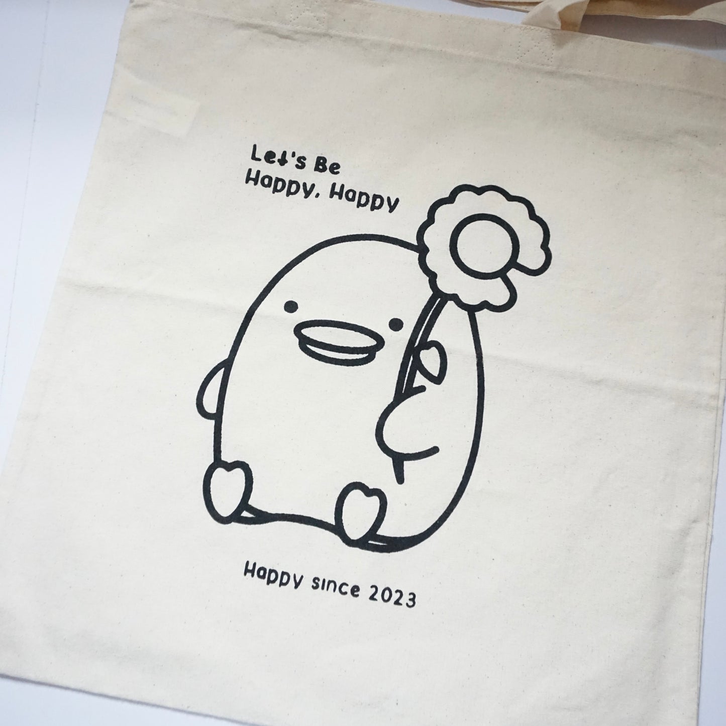 'Let's Be Happy, Happy' with Mango | Screen Printed Cotton Tote Bag