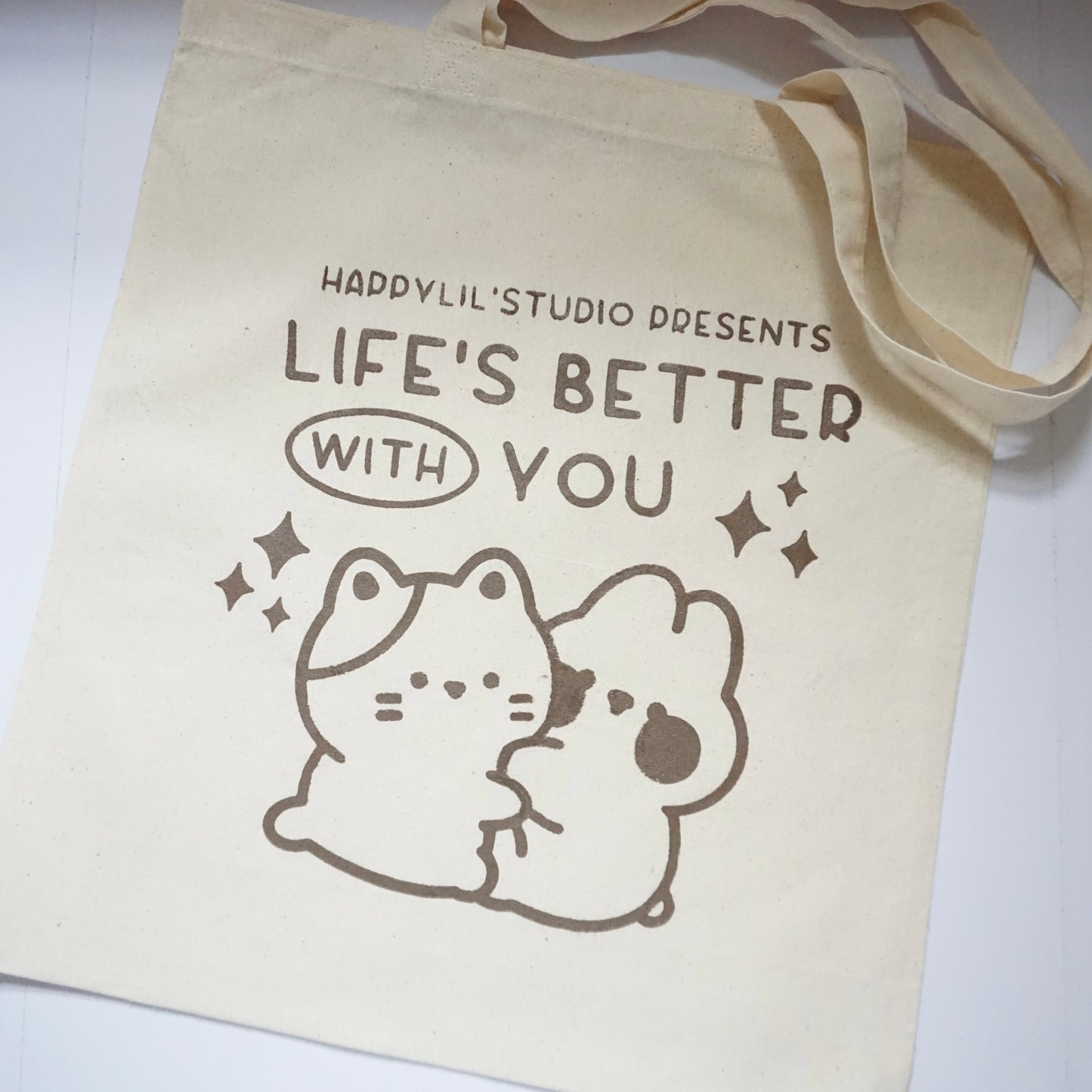 'Life's Better with You' with Donut & Cherry | Screen Printed Cotton Tote Bag