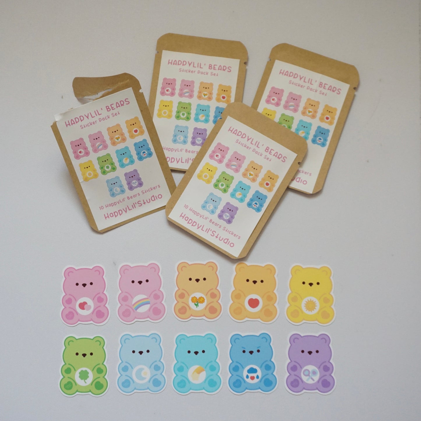 HappyLil'Bears Soft Matte Vinyl Die-Cut 10 Full Set Sticker Pack