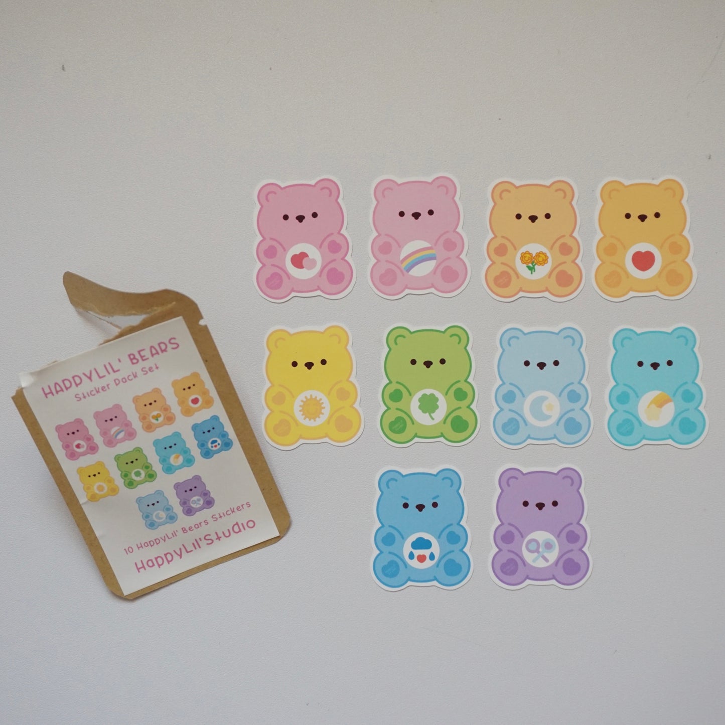 HappyLil'Bears Soft Matte Vinyl Die-Cut 10 Full Set Sticker Pack