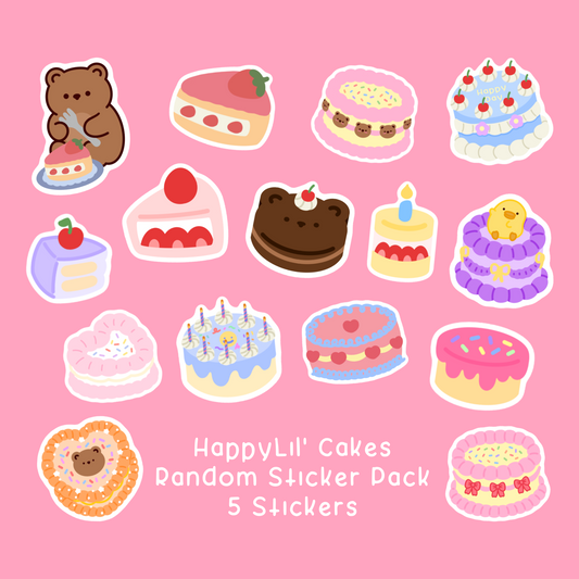 HappyLil' Cakes Waterproof Soft Matte Vinyl Die-Cut 5 Random Stickers Pack