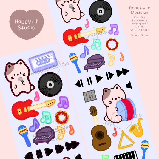 Donut the Musician Soft Matte Waterproof Vinyl Kiss-Cut Sticker Sheet