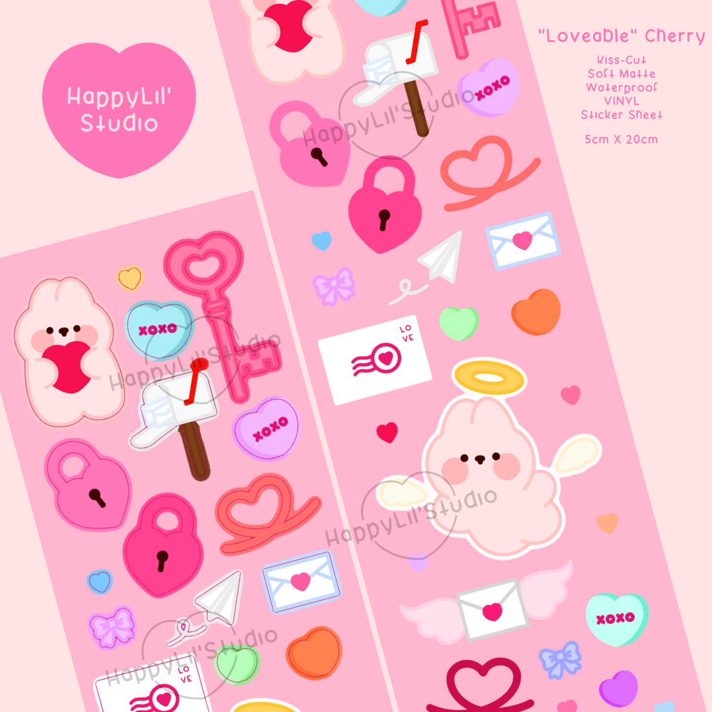 "Loveable" Cherry Soft Matte Waterproof Vinyl Kiss-Cut Sticker Sheet